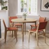 Round Oak Drop Leaf Dining Table with 4 Tan Faux Leather Dining Chairs - Rudy