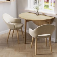 Small Oak Drop Leaf Dining Table Set with 2 Beige Upholstered Chairs - Seats 2 - Rudy Small Oak Drop Leaf Dining Table Set with 2 Beige Upholstered Chairs - Seats 2 - Rudy