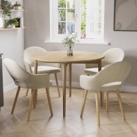 Small Oak Drop Leaf Dining Table Set with 4 Beige Upholstered Chairs - Seats 4 - Rudy Small Oak Drop Leaf Dining Table Set with 4 Beige Upholstered Chairs - Seats 4 - Rudy