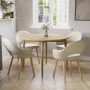 Small Oak Drop Leaf Dining Table Set with 4 Beige Upholstered Chairs - Seats 4 - Rudy