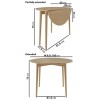 Round Oak Drop Leaf Dining Table with 2 Cream Recycled Fabric Dining Chairs - Rudy