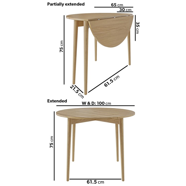Oak Drop Leaf Dining Table Set with 2 Cream Recycled Fabric Chairs - Seats 2 - Rudy