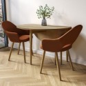 BUN/RDY002/90151 Small Oak Drop Leaf Dining Table Set with 2 Burnt Orange Upholstered Chairs - Seats 2 - Rudy