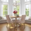 Rhode Island Round White Dining Table with 4 Natural Velvet Dining Chairs