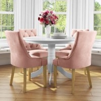 Small Round Dining Table in White with 4 Velvet Chairs in Pink - Rhode Island & Kaylee Small Round Dining Table in White with 4 Velvet Chairs in Pink - Rhode Island & Kaylee