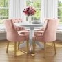 Small Round Dining Table in White with 4 Velvet Chairs in Pink - Rhode Island & Kaylee