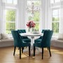 Small Round Dining Table in White with 4 Velvet Chairs in Teal Blue - Rhode Island & Kaylee
