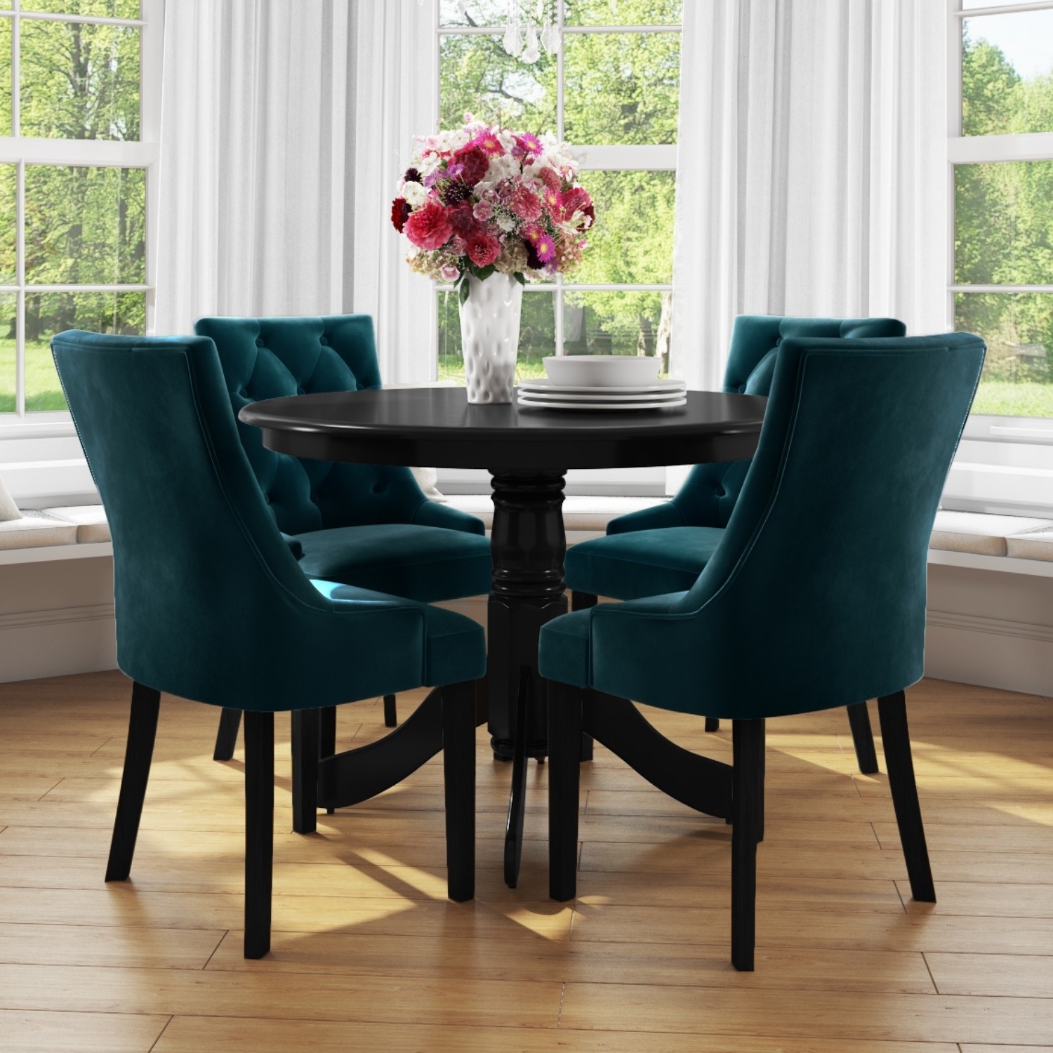 Small Round Dining Table In Black With, Small Round Black Table And Chairs