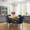 Round Extendable Dining Table with 4 Velvet Chairs in Grey &amp; Oak Finish - Rhode Island &amp; Kaylee