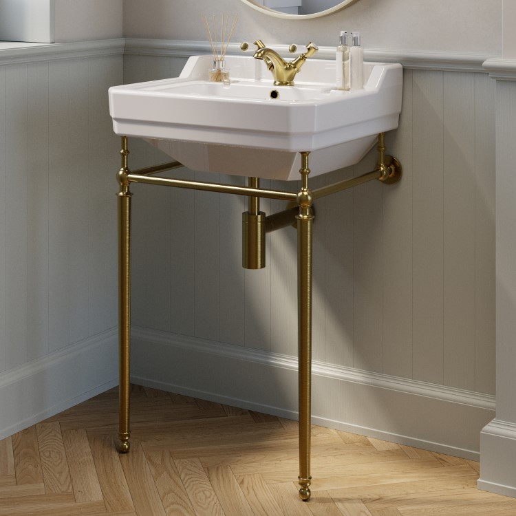Grade A1 - Traditional 1 Tap Hole Basin with Brass Wash Stand 570mm - Ripley