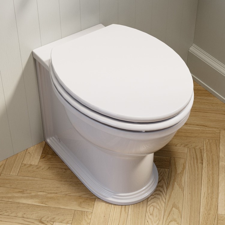 Back to Wall Rimless Toilet and Wooden Soft Close Seat with Chrome Hinges - Ripley