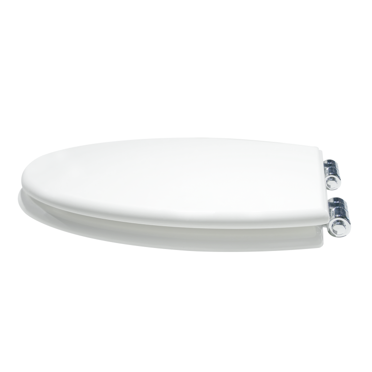 GRADE A1 - White Round Wooden Soft Close Toilet Seat with Quick Release and Chrome Hinges - Park Royal