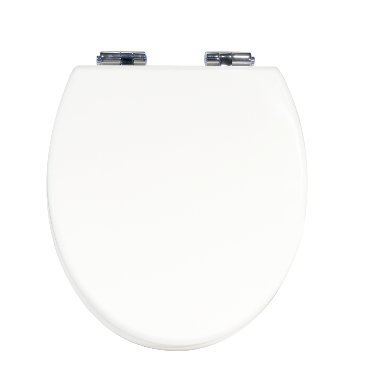 GRADE A1 - White Round Wooden Soft Close Toilet Seat with Quick Release and Chrome Hinges - Park Royal