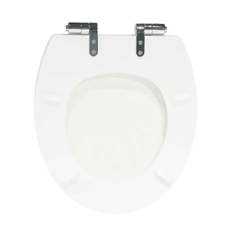 GRADE A1 - White Round Wooden Soft Close Toilet Seat with Quick Release and Chrome Hinges - Park Royal