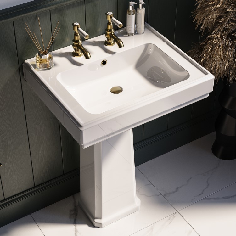 Grade A1 - Traditional Full Pedestal 2 Tap Hole Basin 583mm - Park Royal