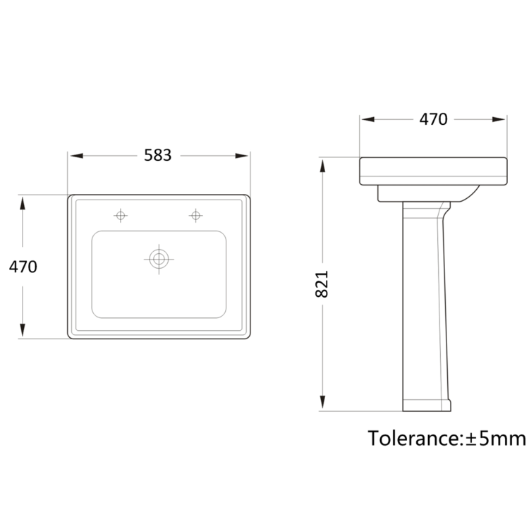 Grade A1 - Traditional Full Pedestal 2 Tap Hole Basin 583mm - Park Royal