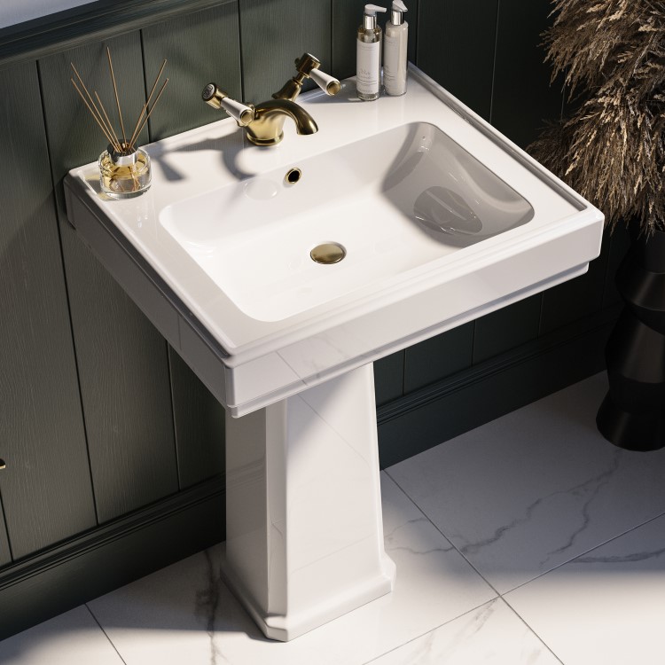 Grade A1 - Traditional Full Pedestal 1 Tap Hole Basin 583mm - Park Royal