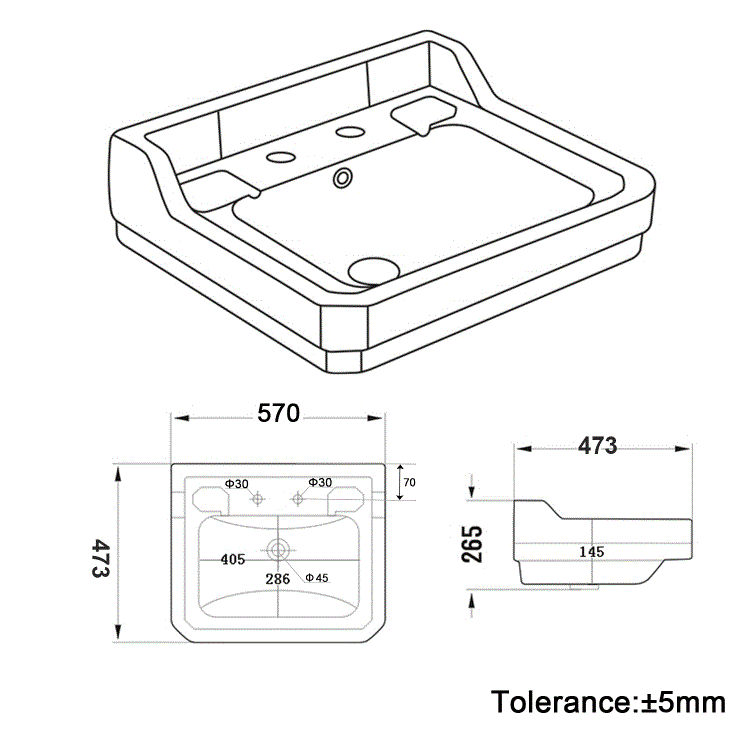 ONLY OPENED - White Wall Hung Basin with 2 Tap Holes 570mm - Ripley