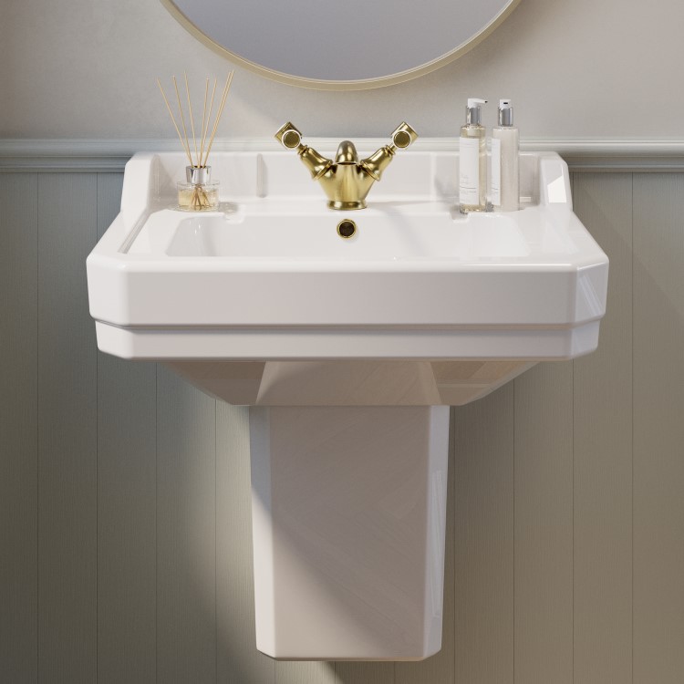 ONLY OPENED - Traditional Semi Pedestal 1 Tap Hole Basin 570mm - Ripley