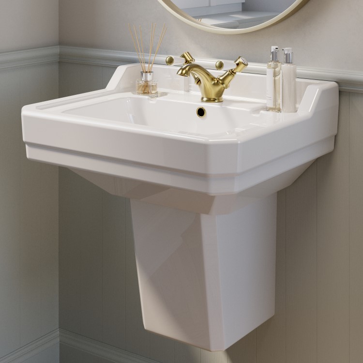 ONLY OPENED - Traditional Semi Pedestal 1 Tap Hole Basin 570mm - Ripley