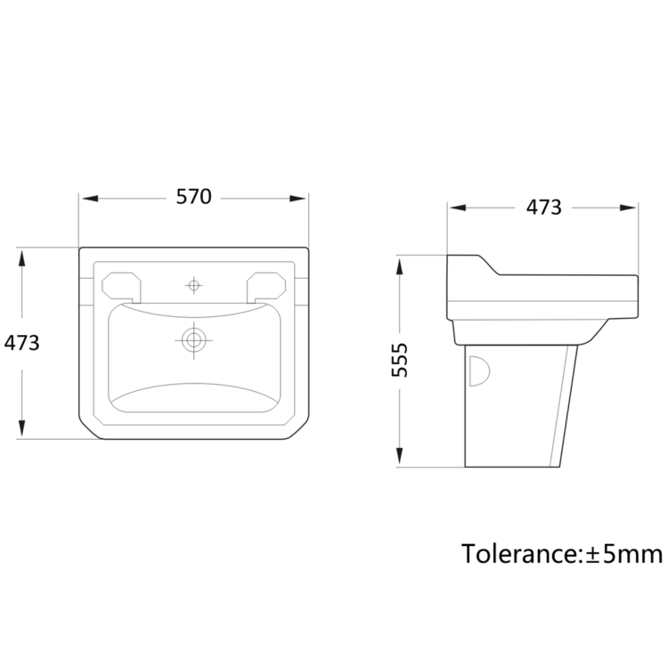 ONLY OPENED - Traditional Semi Pedestal 1 Tap Hole Basin 570mm - Ripley
