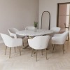 Round to Oval White Marble Effect Extendable Dining Table with 6 Boucle Dining Chairs - Reine