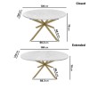 Round to Oval White Marble Effect Extendable Dining Table with 6 Boucle Dining Chairs - Reine