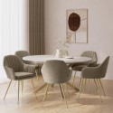 BUN/RNE001/89529 Large Round to Oval White Marble Effect Extendable Dining Table Set with 6 Mink Velvet Chairs - Seats 6 - Reine