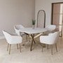 Round to Oval White Marble Effect Extendable Dining Table Set with 4 Cream Boucle Chairs - Seats 4 - Reine
