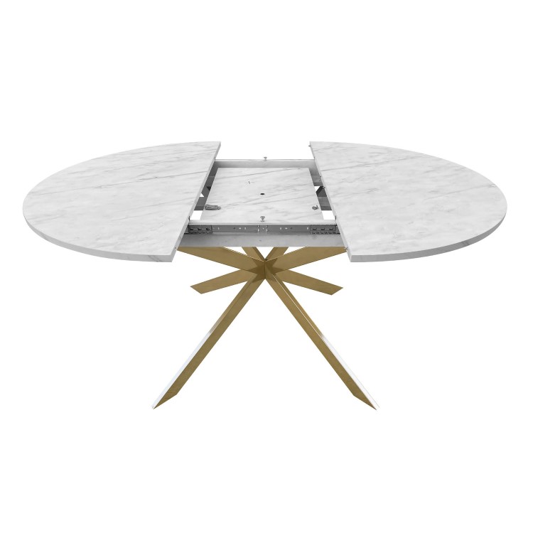 Round to Oval White Marble Effect Extendable Dining Table Set with 4 Cream Boucle Chairs - Seats 4 - Reine