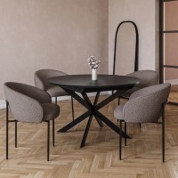 Black Wooden Extendable Dining Table Set with 4 Mink Boucle Chairs - Seats 4 - Reine Black Wooden Extendable Dining Table Set with 4 Mink Boucle Chairs - Seats 4 - Reine