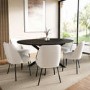 Set of 6 Beige Upholstered Curved Dining Chairs - Celia