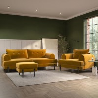 4 Seater Sofa and Armchair Set with Footstool in Mustard Velvet - Rosie 4 Seater Sofa and Armchair Set with Footstool in Mustard Velvet - Rosie
