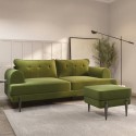 BUN/ROE003/91387 3 Seater Sofa and Footstool Set in Green Velvet - Rosie