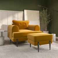 Mustard Velvet Armchair and Footstool Set - Rosie Mustard Velvet Armchair and Footstool Set - Rosie