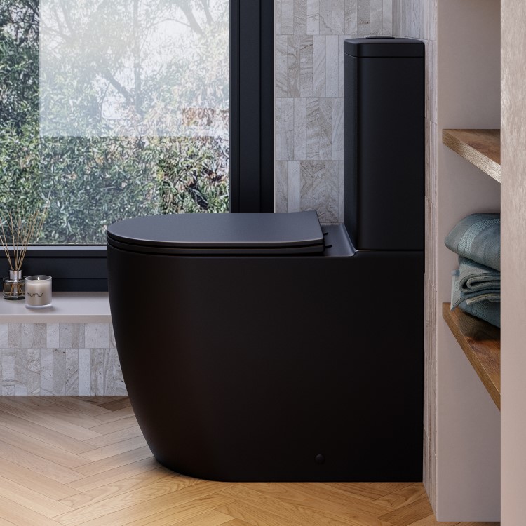 ONLY OPENED - Matt Black Comfort Height Close Coupled Toilet - Roma