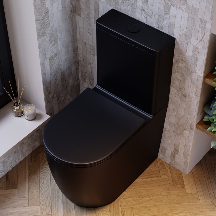 ONLY OPENED - Matt Black Comfort Height Close Coupled Toilet - Roma