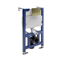 Wall Hung Rimless Toilet with Soft Close Seat, Brushed Brass Pneumatic Flush Plate, 820mm Frame & Cistern – Roma