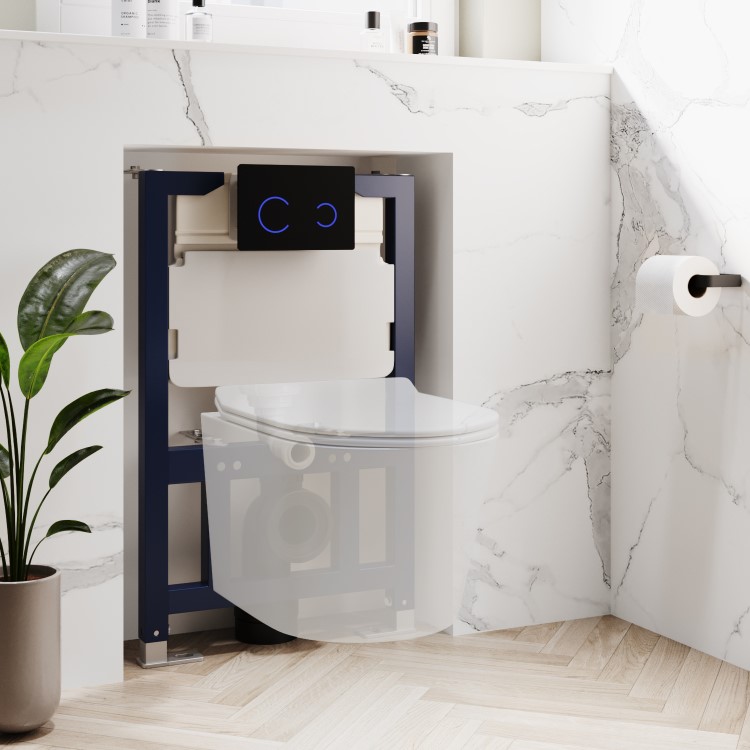 820mm Wall Hung Toilet Frame & Black Glass Sensor Dual Flush Plate with Concealed Cistern - Purificare
