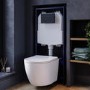 Wall Hung Rimless Toilet with Soft Close Seat, Black Mechanical Flush Plate, 1168mm Frame & Cistern – Roma