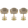 Set of 3 Beige Velvet Adjustable Swivel Bar Stools with Gold Base - Ronnie