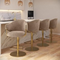 Set of 4 Beige Velvet Adjustable Swivel Bar Stools with Gold Base - Ronnie Set of 4 Beige Velvet Adjustable Swivel Bar Stools with Gold Base - Ronnie