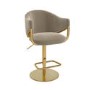 Beige Velvet Adjustable Swivel Bar Stool with Gold Base - Ronnie