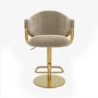 Beige Velvet Adjustable Swivel Bar Stool with Gold Base - Ronnie