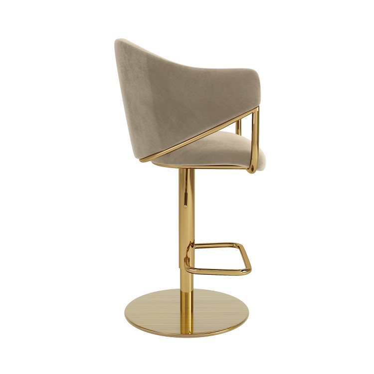 Beige Velvet Adjustable Swivel Bar Stool with Gold Base - Ronnie