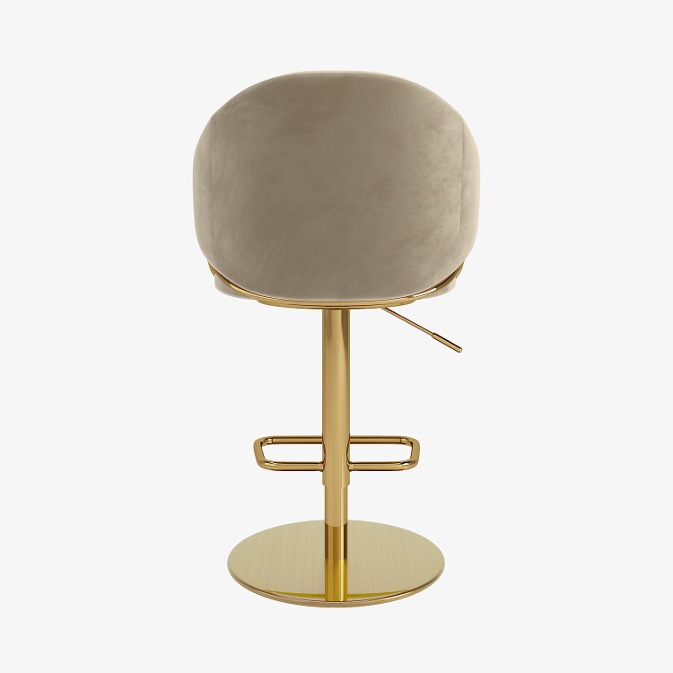 Beige Velvet Adjustable Swivel Bar Stool with Gold Base - Ronnie