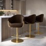 Set of 3 Brown Velvet Adjustable Swivel Bar Stools with Gold Base - Ronnie