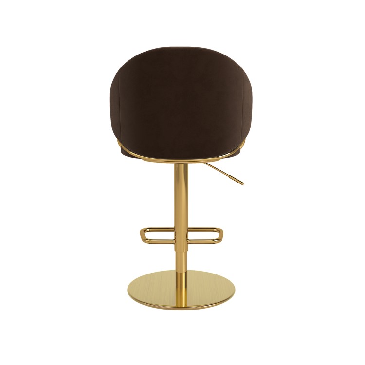 Set of 4 Brown Velvet Adjustable Swivel Bar Stools with Gold Base - Ronnie
