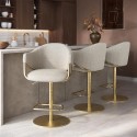 BUN/RON006/99014 Set of 3 Beige Upholstered Adjustable Swivel Bar Stools with Gold Base - Ronnie