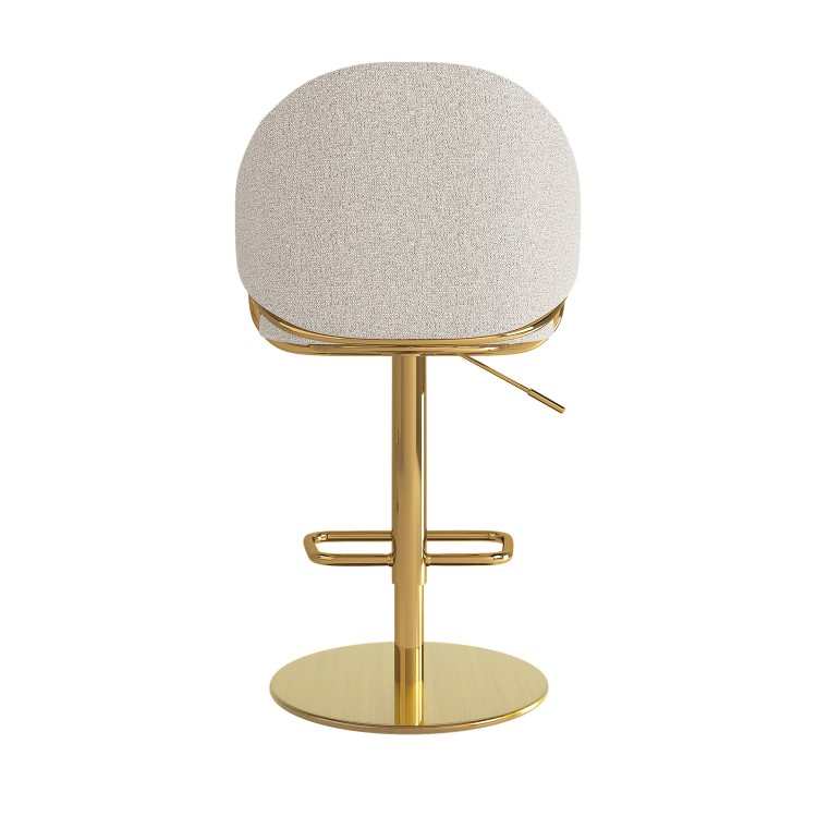 Beige Upholstered Adjustable Swivel Bar Stool with Gold Base - Ronnie